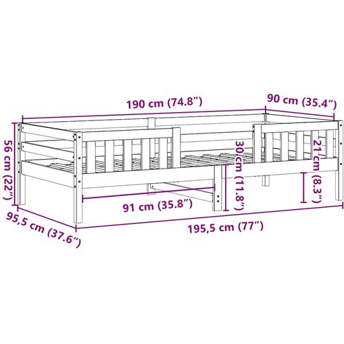  Okvir kreveta bez madraca 90 x 190 cm od masivne borovine Slike