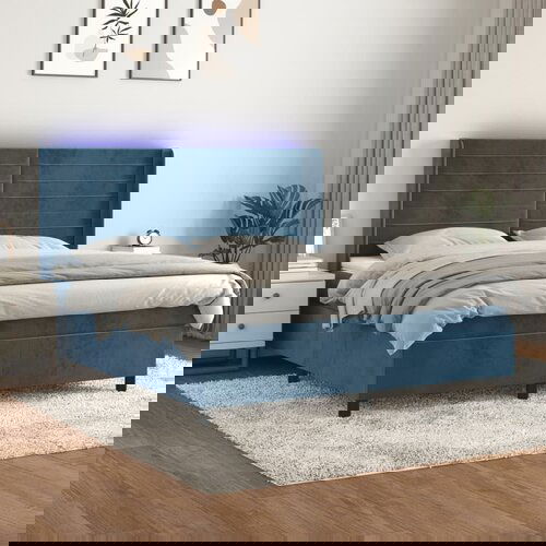  The Living Store Box spring postelja z vzmetnico LED temno modra 180x200cm žamet - Box Spring Postelja, (21488560) Cene