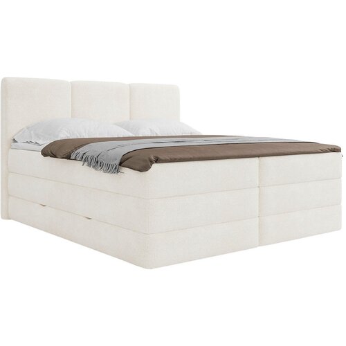 MID.YOU postelja boxspring 180 cm x 200 cm , les, tekstil, leseni material bela Slike