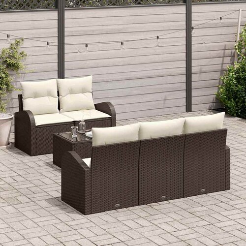  Sjedeća garnitura za vrt 6 kom. 5-Broj sjedala Smeđa i krem 179 x 62 x 69 cm Slike