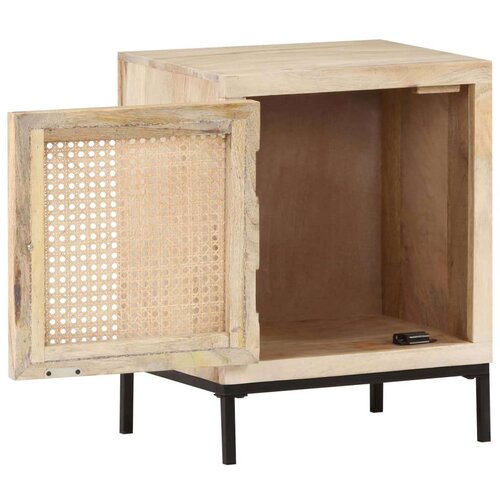 VidaXL Noćni ormarić 40x30x50 cm masivno drvo manga i prirodna trska Slike