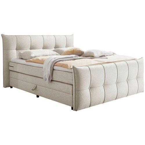 MID.YOU POSTELJA BOXSPRING 180 cm x 200 cm , tekstil, leseni material krem barve Slike