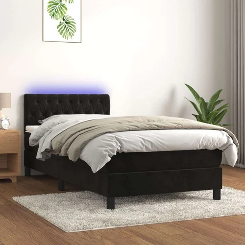  box spring s madracem LED crni 90x190 cm baršun