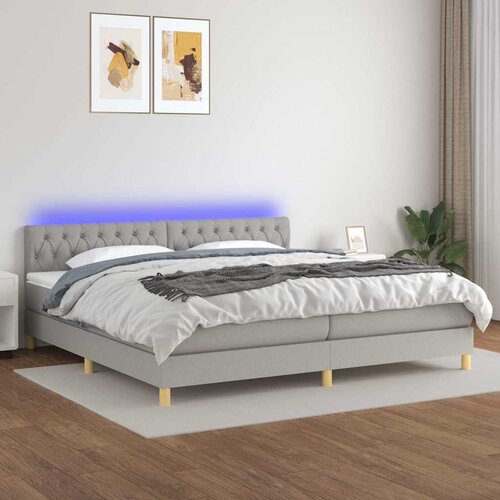  Krevet box spring s madracem LED svjetlosivi 200x200 cm tkanina Cijene