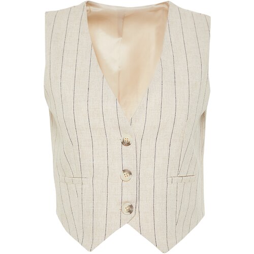 Trendyol Beige Striped Cotton Linen Woven Vest Slike