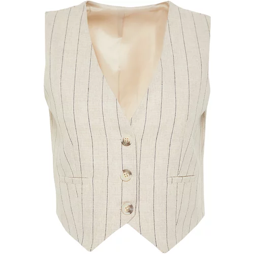 Trendyol Beige Striped Cotton Linen Woven Vest