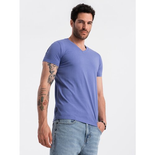 Ombre BASIC men's cotton classic tee with v-neck - purple Cene