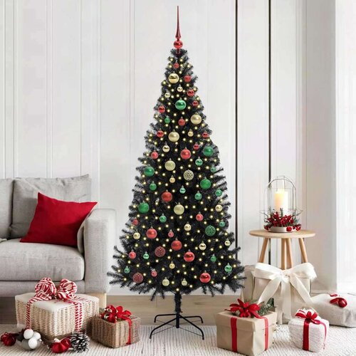 vidaXL Božično drevo med 300 LED z stojalom Črna 180 cm PVC Cene