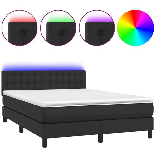 Maison Chic Box spring postelja - Vzmetna postelja z vzmetnico LED črna 140x190 cm um. usnje SL9014, (21901187) Cene