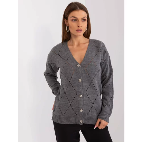 Fashion Hunters Dark grey openwork sweater with an admixture of RUE PARIS wool