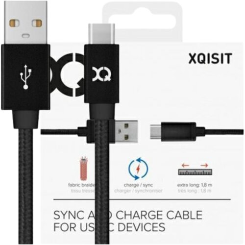 XQISIT BOMBAŽNI KABEL USB C 3.0 ČRN 1.8M ZA TELEFON IN TABLICO, (21980417) Cene