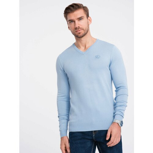 Ombre Elegant men's sweater with a v-neck - light blue Cene