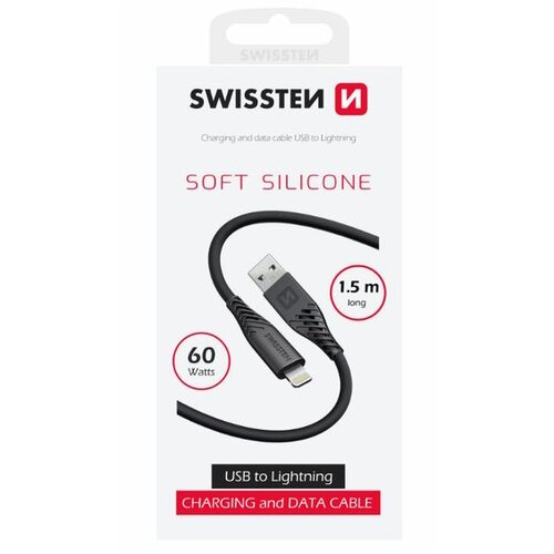 Swissten kabel USB/Lightning, SOFT SILICONE, 3A, 60W, 1.5m, crni Cijene