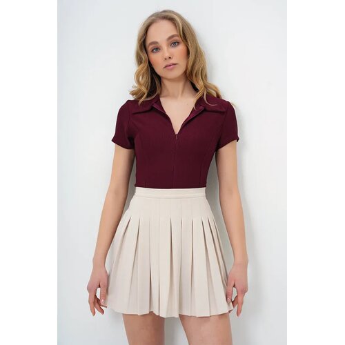 Trend Alacati Stili Ženska ko&scaron;ulja kratkih rukava Alc-X13712, Zip kragna, Bordo Cene