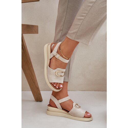 PE2 Women&amp;#039;s Wedge Sandals With Decoration Beige Salianes Slike