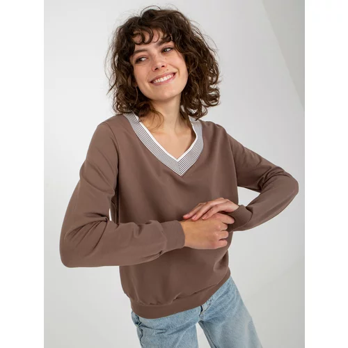 Fashion Hunters Basic brown cotton blouse with neckline