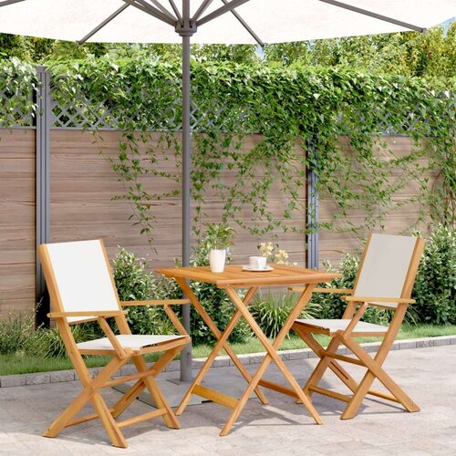  3-dijelni bistro set od tkanine i masivnog drva krem bijelim Slike