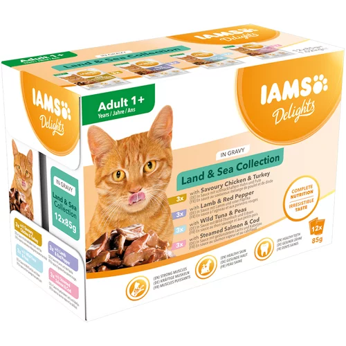 IAMS 36 + 12 gratis! 48 x 85 g mokra hrana za mačke - Delights Adult: Land & Sea Mix u umaku