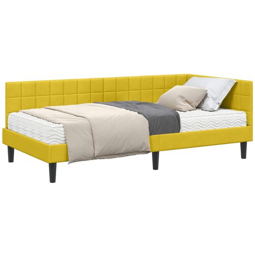 vidaXL Kutni krevetni okvir s madracem s uzglavljem 2 pcs Žuta Baršun - Žuta 90 x 200 cm Cene