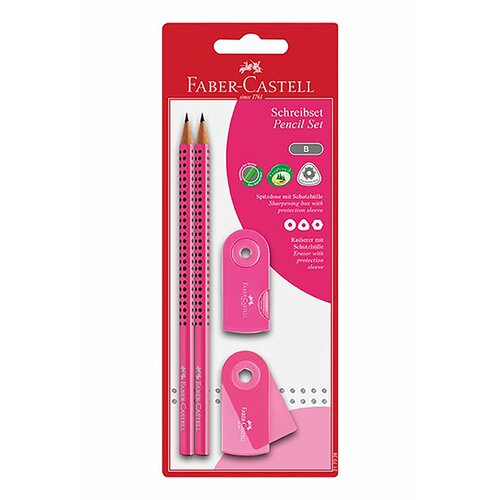 Faber-castell set dve grafitne olovke + rezač + gumica roze Slike