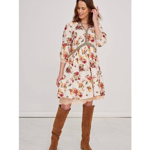 Blue Shadow Beige Flared Floral Dress Cijene