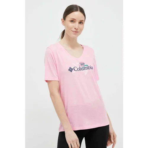 Columbia Kratka majica ženski, roza barva