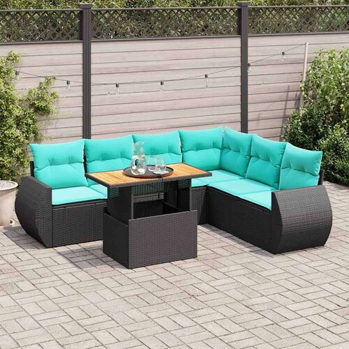  Vrtna garnitura - 7-dijelni set vrtnih sofa od poliratana s jastucima crni - Crna 1 Cene