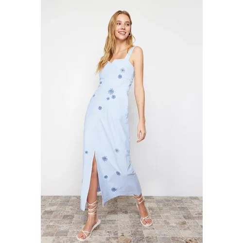 Trendyol Blue A-Line Embroidered Woven Maxi Dress