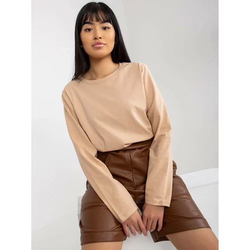Fashion Hunters Beige plain longsleeve blouse with a round neckline