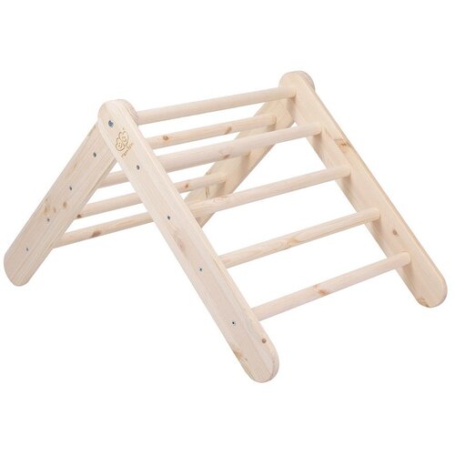 MeowBaby pikler trokut od borovine u prirodnoj boji 60x60x60 cm montessori Slike