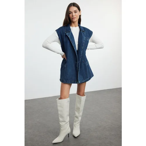 Trendyol Blue Oversize Denim Vest