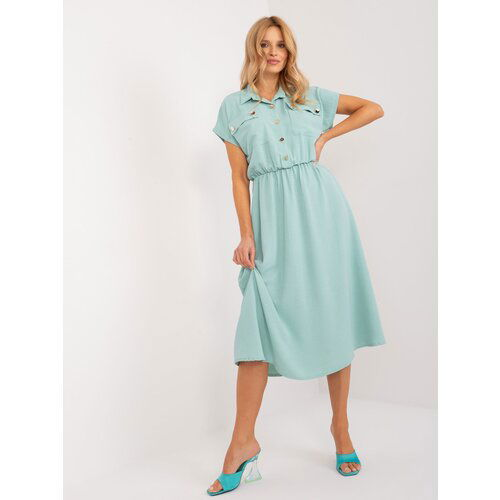 Fashion Hunters mint flared dress with buttons Cene