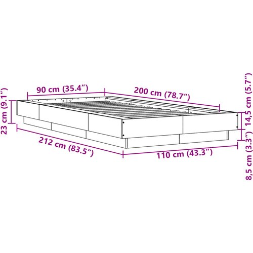  Okvir za krevet boja hrasta 90x200 cm konstruirano drvo Slike