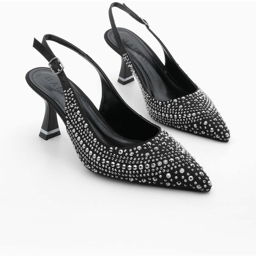Marjin Women's Stiletto Troll Pointed Toe Open Back Scarf Evening Dress Heeled Shoes Ehlen Black Slike