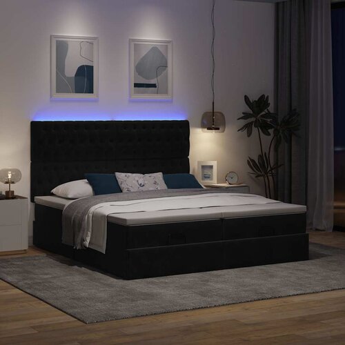 VidaXL Otomanski posteljni okvir z vzmetnicami črn 200x200cm žamet Slike
