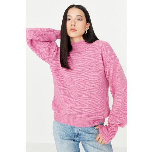 Trendyol Pink Knit Detailed Stand Up Collar Knitwear Sweater Slike
