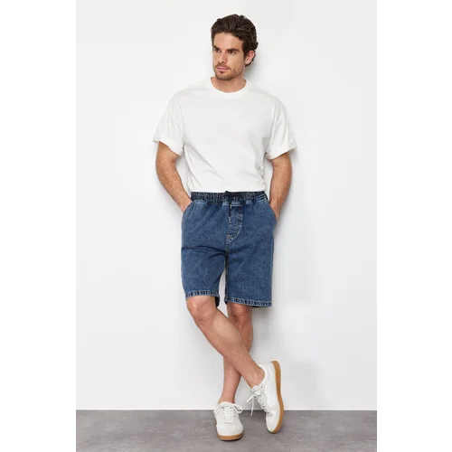 Trendyol Medium Blue Regular Elastic Waist Denim Shorts