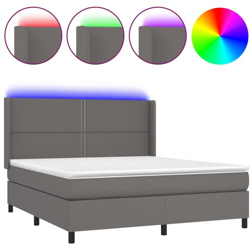 VidaXL Box spring postelja z vzmetnico LED siva 180x200cm umetno usnje, (20901954) Slike