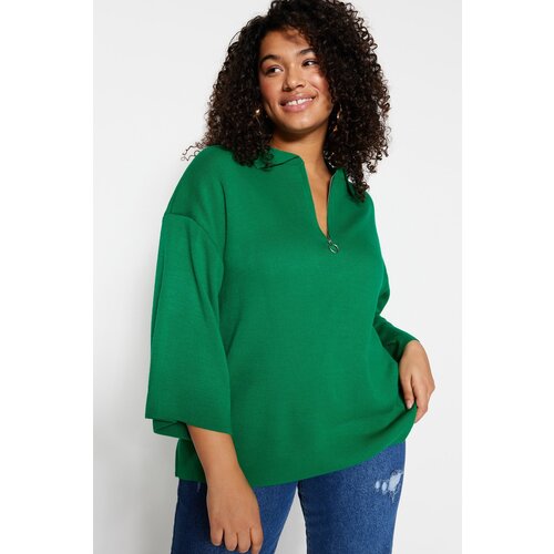 Trendyol Curve Plus Size Sweater - Green - Regular fit Cene