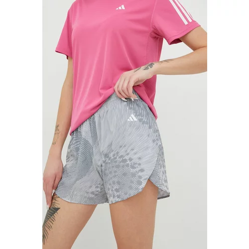 Adidas Kratke hlače za trčanje Adizero za žene, boja: siva, s uzorkom, srednje visoki struk