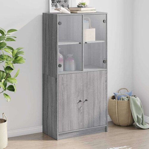  Visoka omara z vrati siva sonoma 68x37x142 cm inženirski les Slike