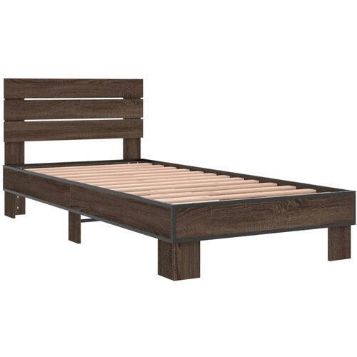 vidaXL Posteljni okvir rjav hrast 100x200 cm inženirski les in kovina, (21142916) Cene