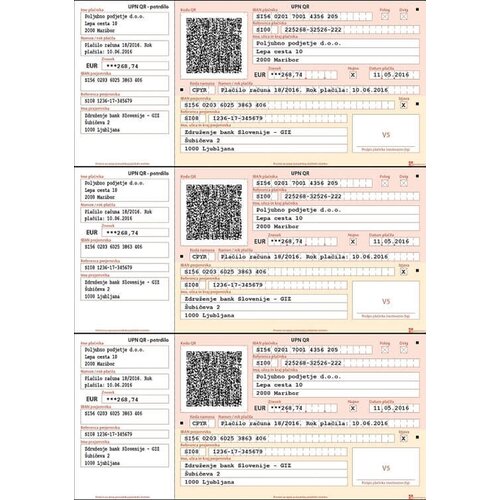 Obrazec A4 3 x UPN QR koda, 1.500 kosov Slike