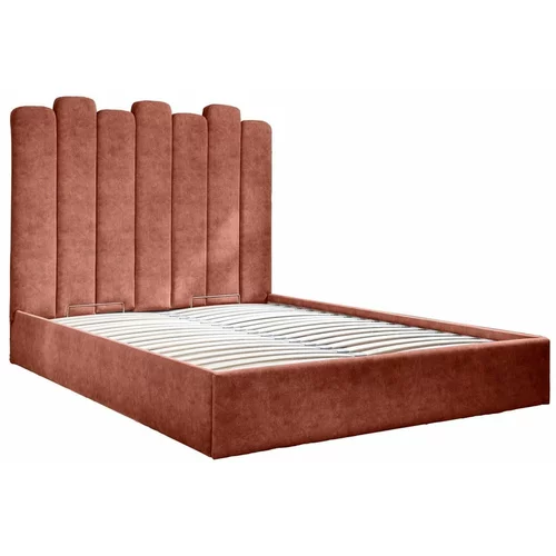 Miuform Oblazinjena zakonska postelja s prostorom za shranjevanje in letvenim dnom 140x200 cm v opečnati barvi Dreamy Aurora - Miuform
