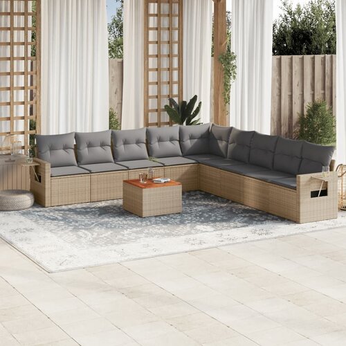 vidaXL 10-dijelni set vrtnih sofa s jastucima bež od poliratana Cijene