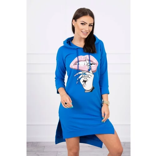 Kesi Dress with longer back and colorful print mauve-blue