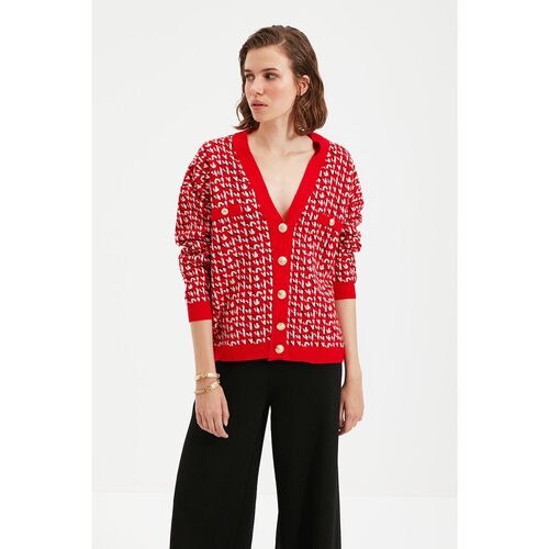 Trendyol Red Pocket Detailed Jacquard Knitwear Cardigan Cijene