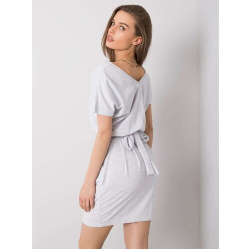 Fashion Hunters RUE PARIS Light gray melange dress with a belt Slike