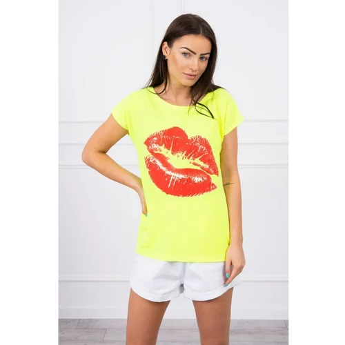 Kesi Blouse with lips print yellow neon+red
