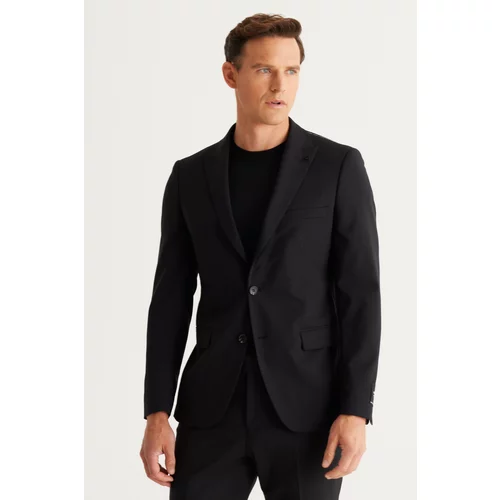 ALTINYILDIZ CLASSICS Men's Black Slim Fit Slim Fit Dovetail Collar Cordura Fabric Patterned Wool Suit